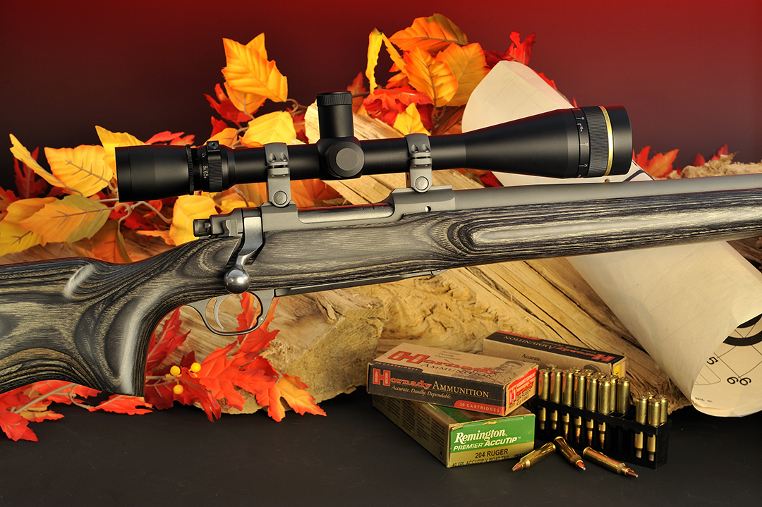 In profile, the Ruger Varmint Target rifle, all dressed up with the Leupold 6.5–20x 40mm scope, makes this the perfect rifle for summer fun on neighboring farms. Chambered in the .204 Ruger, any woodchuck within striking distance is fair game.